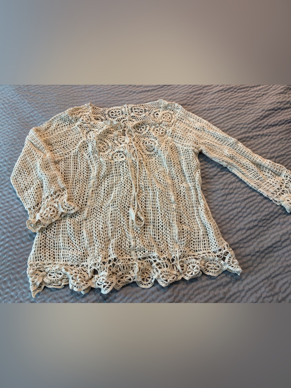 Cato Crochet Tie-Front Open-Knit Sweater - Cream